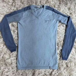V Neck Wool Knit Ski Sweater Golf Pullover Blue Kjus Women Small 36